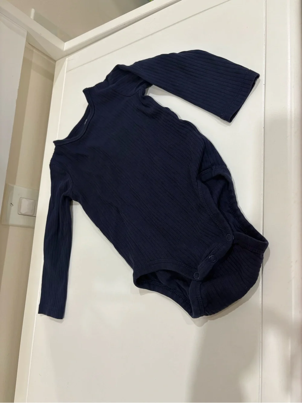 H&M Navy Ribbed Long-Sleeve Baby Bodysuit